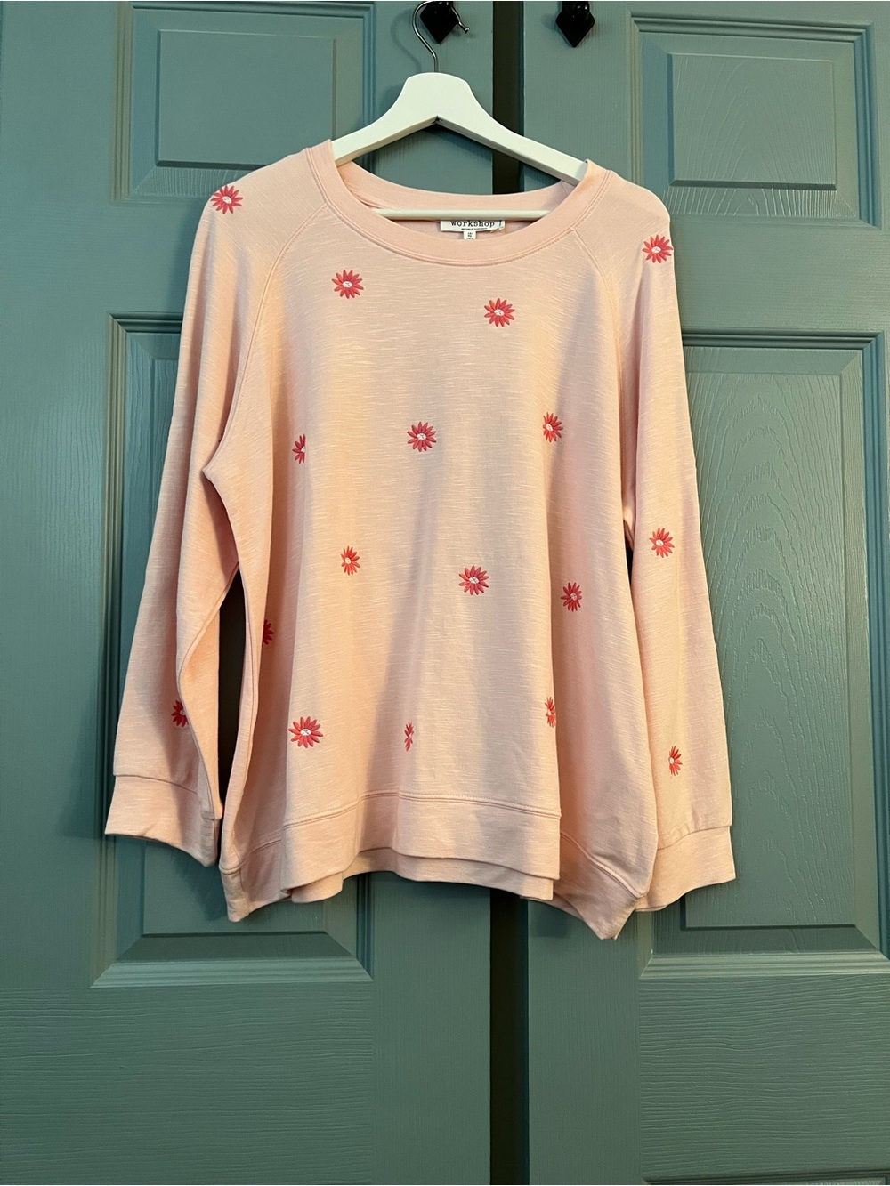 Workshop Peach Pullover with Floral Embroidery